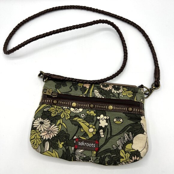 Sakroots Crossbody Bag Artist Circkle Green Brown Canvas Purse - Picture 1 of 7